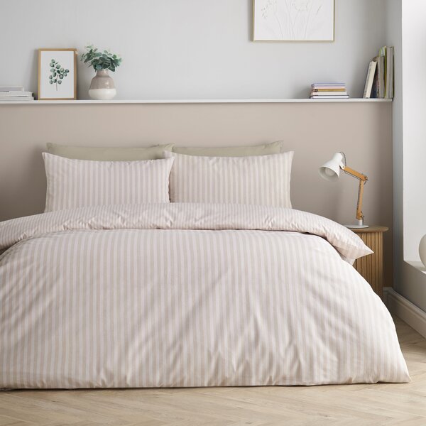Catherine Lansfield Epping Textured Stripe Duvet Cover Bedding Set Natural