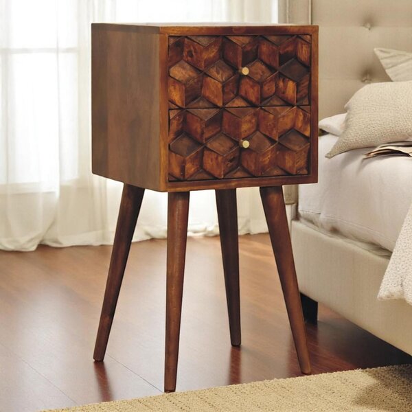 100% Solid Mango Wood Mini Cube Bedside with 2 Drawers, Stain-based Finish, Desk with Durable Construction, 30L x 31W x 62H cm, Brown Aosom UK