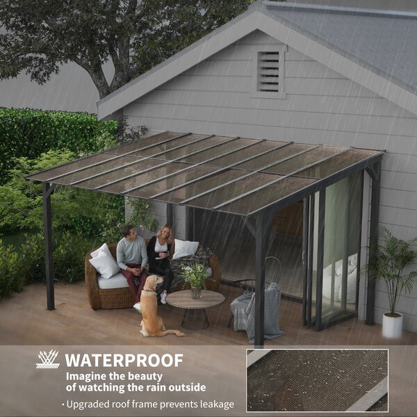 Outsunny 3 x 4.3m Metal Pergola with UPF 50+ and Waterproof Roof, Wall-Mounted or Free Standing Garden Gazebo, Wind-resistant, Dark Grey