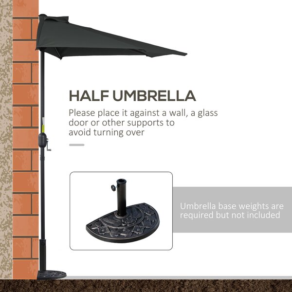 Outsunny 2.7m Balcony Half Parasol 5 Steel Ribs Construction Garden Outdoor Umbrella Black Aosom UK