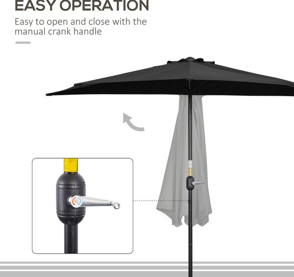 Outsunny 2.7m Balcony Half Parasol 5 Steel Ribs Construction Garden Outdoor Umbrella Black Aosom UK