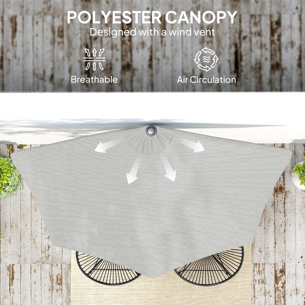 Outsunny Half Round Parasol Umbrella - Light Grey