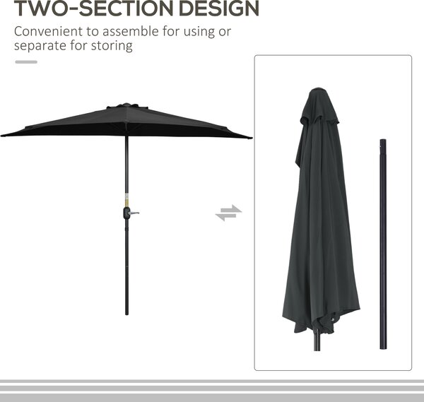 Outsunny 2.7m Balcony Half Parasol 5 Steel Ribs Construction Garden Outdoor Umbrella Black Aosom UK