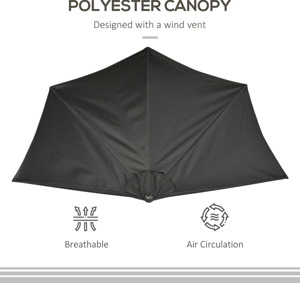 Outsunny 2.7m Balcony Half Parasol 5 Steel Ribs Construction Garden Outdoor Umbrella Black Aosom UK