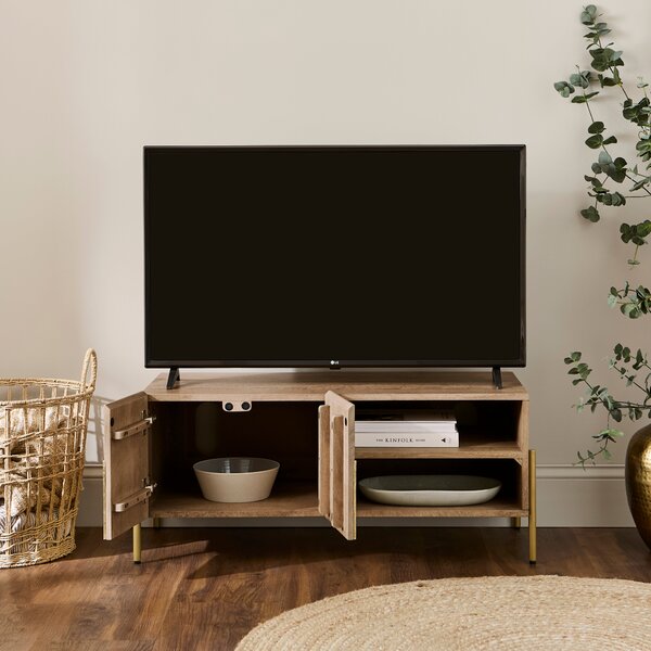 Zaneta Small TV Unit For TVs up to 42", Mango Wood and Brass