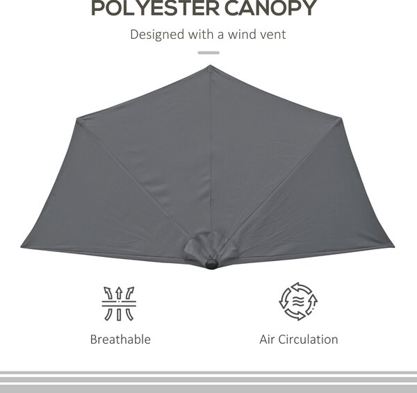 Outsunny Half Round Umbrella Parasol 3m: Grey Polyester with Aluminum Frame, Space-Saving Design