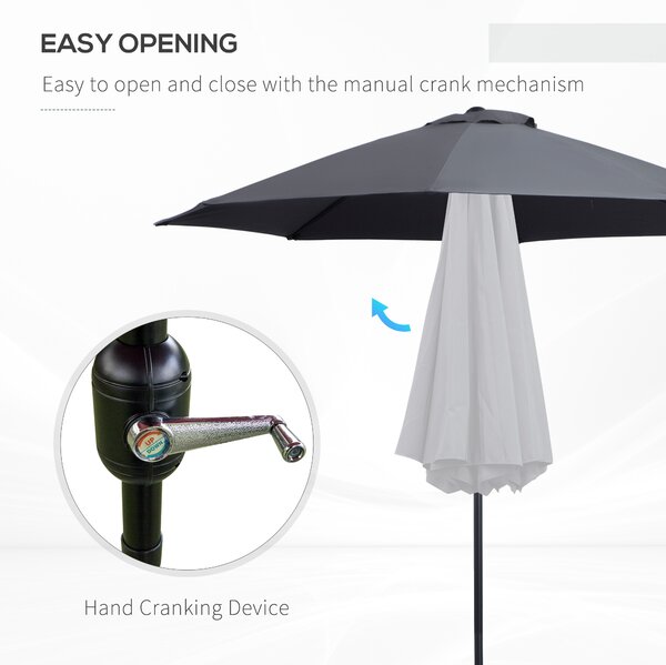 Outsunny Garden Parasol, 2.7M Patio Sun Umbrella, Tilt Shade Shelter Canopy with Aluminium Frame, Charcoal Grey Aosom UK