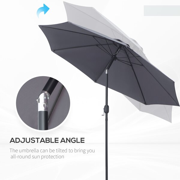 Outsunny Garden Parasol, 2.7M Patio Sun Umbrella, Tilt Shade Shelter Canopy with Aluminium Frame, Charcoal Grey Aosom UK