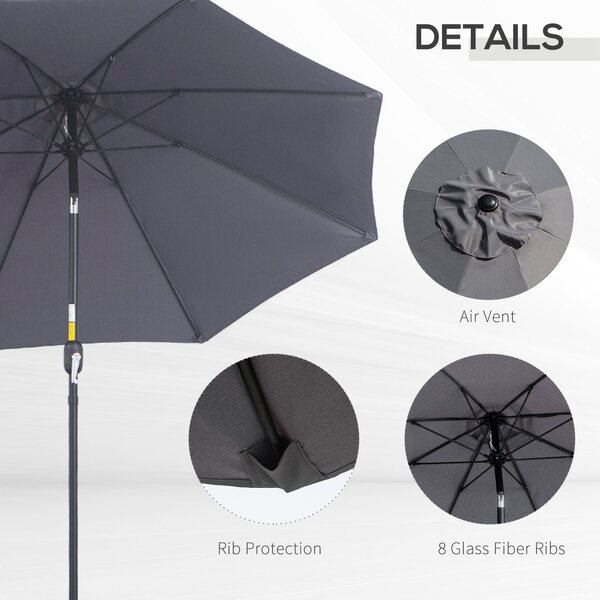 Outsunny Garden Parasol, 2.7M Patio Sun Umbrella, Tilt Shade Shelter Canopy with Aluminium Frame, Charcoal Grey Aosom UK