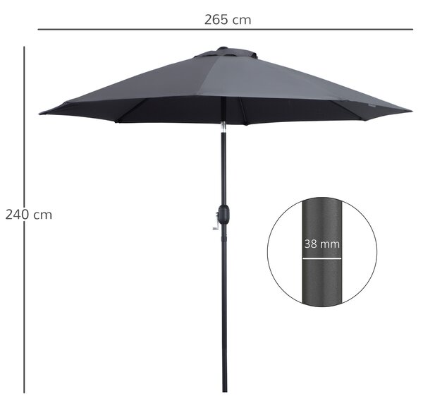 Outsunny Garden Parasol, 2.7M Patio Sun Umbrella, Tilt Shade Shelter Canopy with Aluminium Frame, Charcoal Grey Aosom UK