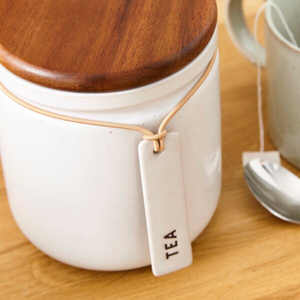 Elements Cream Speckled Hang Tag Tea Canister