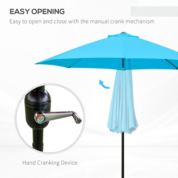 Outsunny 2.6M Patio Sun Umbrella with Tilt, Crank, 8 Ribs Aluminium Frame, Shade Shelter Canopy, Blue Aosom UK