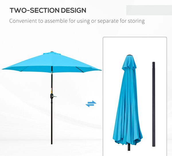 Outsunny 2.6M Patio Sun Umbrella with Tilt, Crank, 8 Ribs Aluminium Frame, Shade Shelter Canopy, Blue Aosom UK