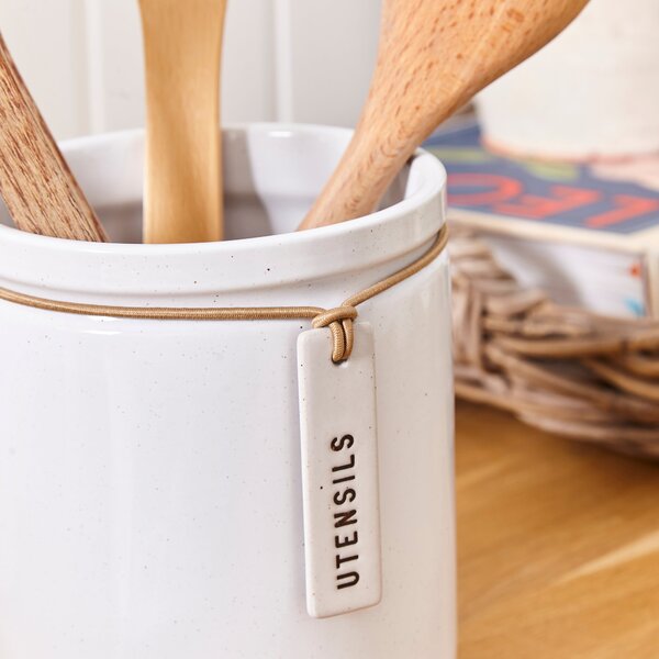 Elements Cream Speckled Hang Tag Utensil Pot