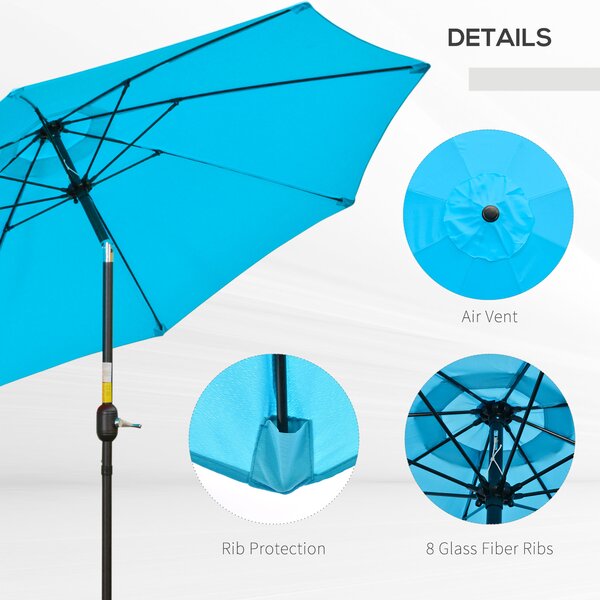 Outsunny 2.6M Patio Sun Umbrella with Tilt, Crank, 8 Ribs Aluminium Frame, Shade Shelter Canopy, Blue Aosom UK