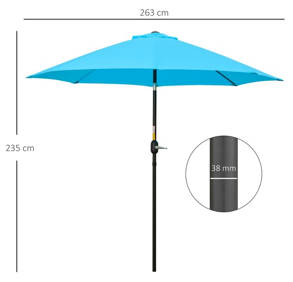 Outsunny 2.6M Patio Sun Umbrella with Tilt, Crank, 8 Ribs Aluminium Frame, Shade Shelter Canopy, Blue Aosom UK