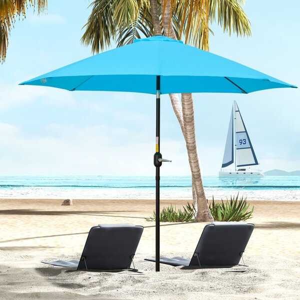 Outsunny 2.6M Patio Sun Umbrella with Tilt, Crank, 8 Ribs Aluminium Frame, Shade Shelter Canopy, Blue Aosom UK