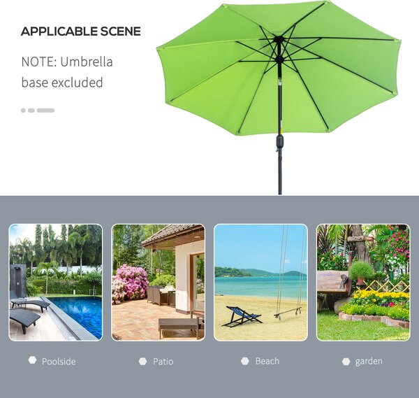 Outsunny 2.7M Patio Parasol Sun Umbrella, Tilt Shade Shelter Canopy with Crank 8 Ribs Aluminium Frame, Light Green