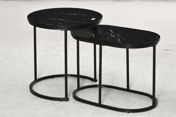 HOMCOM Marble-Effect Nest of Tables - Black/White Aosom UK