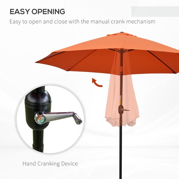 Outsunny 2.6M Patio Parasol Sun Umbrella, Tilt Shade Shelter Canopy with Crank 8 Ribs Aluminium Frame, Orange Aosom UK