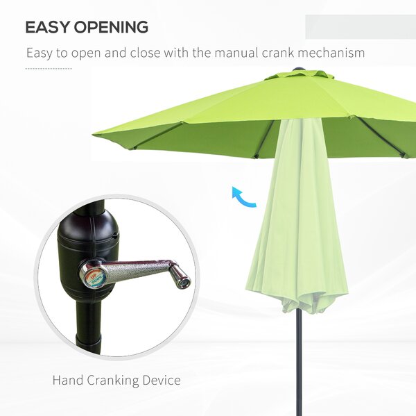 Outsunny 2.7M Patio Parasol Sun Umbrella, Tilt Shade Shelter Canopy with Crank 8 Ribs Aluminium Frame, Light Green