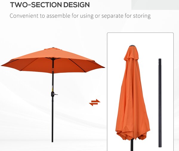 Outsunny 2.6M Patio Parasol Sun Umbrella, Tilt Shade Shelter Canopy with Crank 8 Ribs Aluminium Frame, Orange Aosom UK