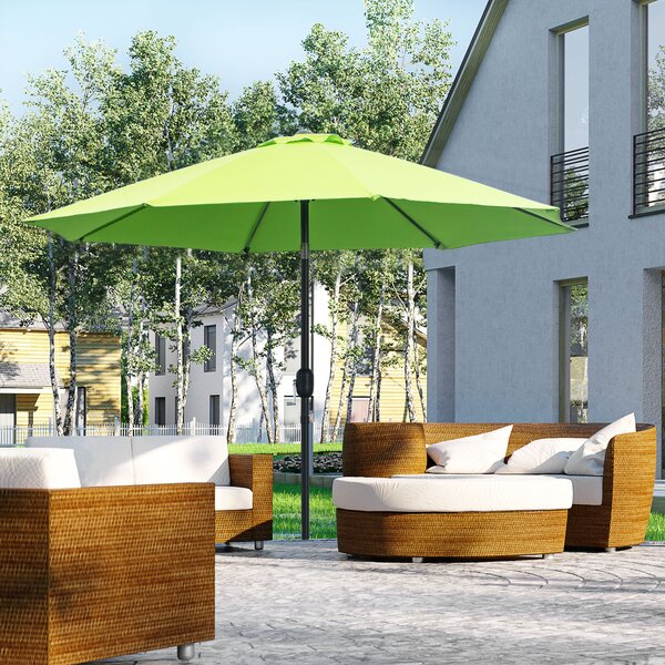 Outsunny 2.7M Patio Parasol Sun Umbrella, Tilt Shade Shelter Canopy with Crank 8 Ribs Aluminium Frame, Light Green