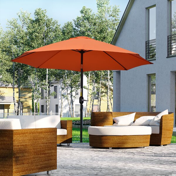 Outsunny 2.6M Patio Parasol Sun Umbrella, Tilt Shade Shelter Canopy with Crank 8 Ribs Aluminium Frame, Orange Aosom UK