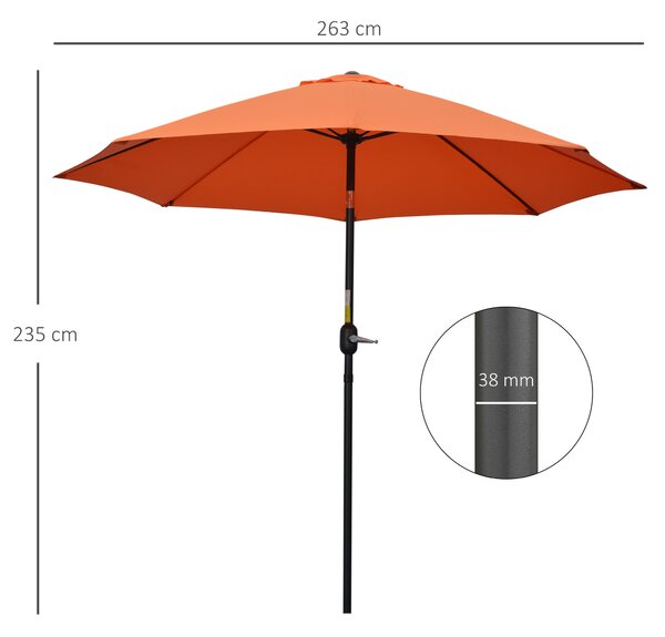 Outsunny 2.6M Patio Parasol Sun Umbrella, Tilt Shade Shelter Canopy with Crank 8 Ribs Aluminium Frame, Orange Aosom UK