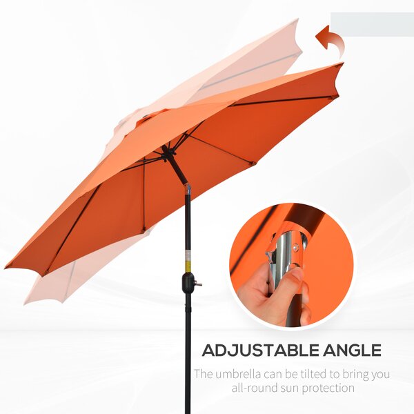 Outsunny 2.6M Patio Parasol Sun Umbrella, Tilt Shade Shelter Canopy with Crank 8 Ribs Aluminium Frame, Orange Aosom UK