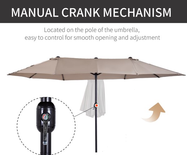 Outsunny 4.6m Garden Parasol Double-Sided Sun Umbrella Patio Market Shelter Canopy Shade Outdoor Tan - NO BASE