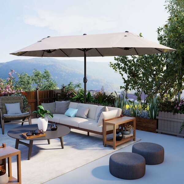 Outsunny 4.6m Garden Parasol Double-Sided Sun Umbrella Patio Market Shelter Canopy Shade Outdoor Tan - NO BASE