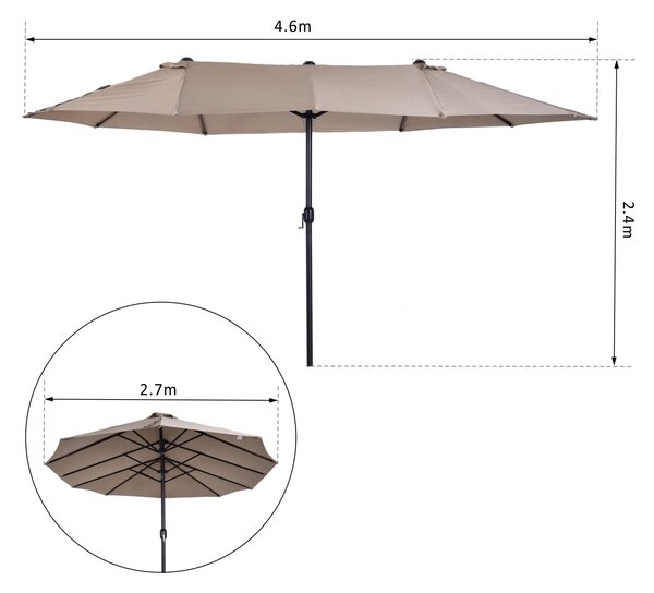 Outsunny 4.6m Garden Parasol Double-Sided Sun Umbrella Patio Market Shelter Canopy Shade Outdoor Tan - NO BASE