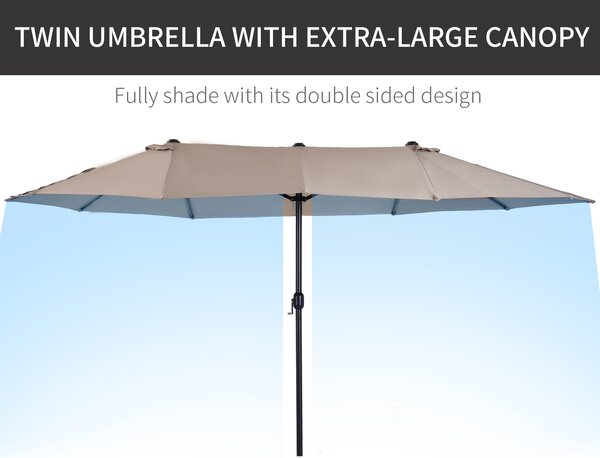 Outsunny 4.6m Garden Parasol Double-Sided Sun Umbrella Patio Market Shelter Canopy Shade Outdoor Tan - NO BASE