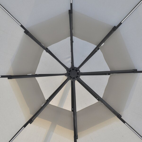 Outsunny 3m Cantilever Banana Parasol Hanging Umbrella with Double Roof, LED lights, Crank, 8 Ribs and Cross Base for Garden, Patio, Light Grey