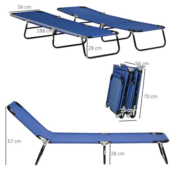Outsunny Folding Sun Loungers Set of 2, Outdoor Day Bed with Reclining Back, Steel Recliner Garden Chairs with Breathable Mesh for Beach, Patio, Black