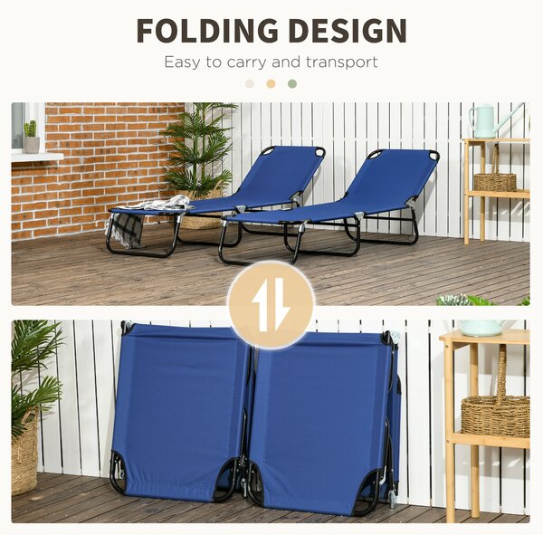Outsunny Folding Sun Loungers Set of 2, Outdoor Day Bed with Reclining Back, Steel Recliner Garden Chairs with Breathable Mesh for Beach, Patio, Black