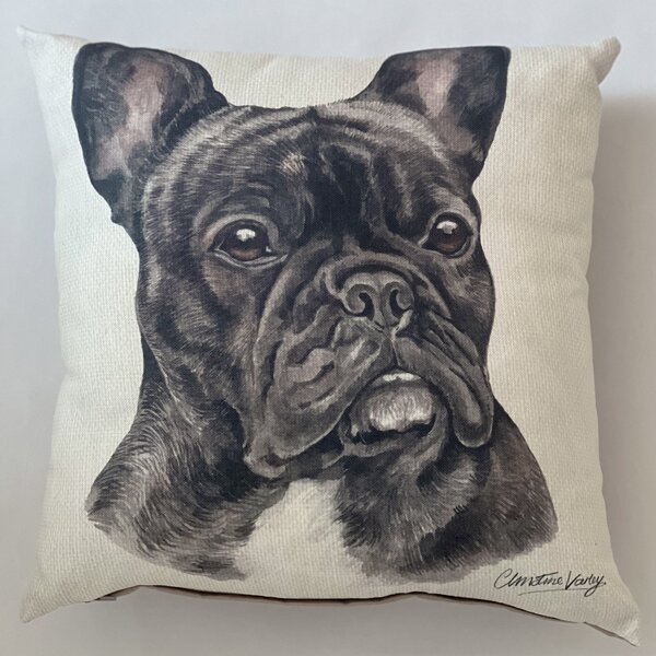 Christine Varley French Bulldog Black Square Cushion