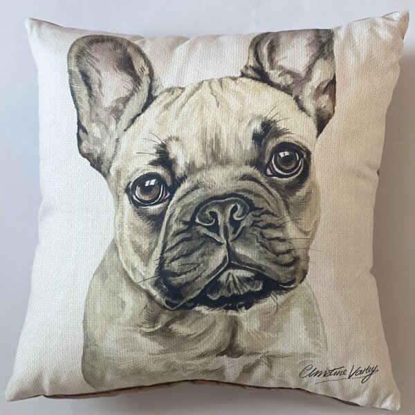 Christine Varley French Bulldog Fawn Square Cushion