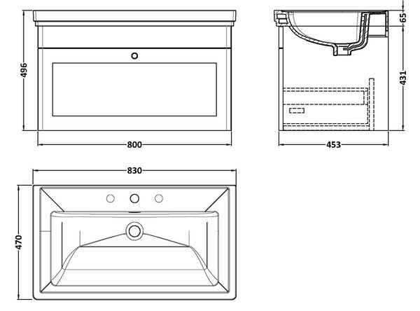 Classique Wall Mounted 1 Drawer Vanity Unit with Basin