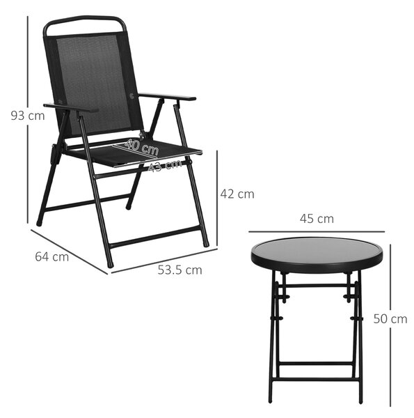 Outsunny Three-Piece Garden Seat Set, with Glass-Top Table - Black