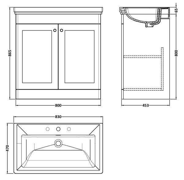 Classique Floor Standing 2 Door Vanity Unit with Basin