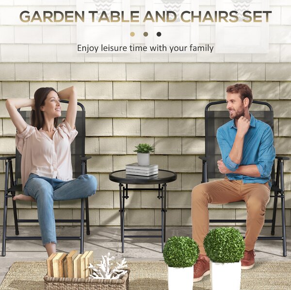 Outsunny Three-Piece Garden Seat Set, with Glass-Top Table - Black
