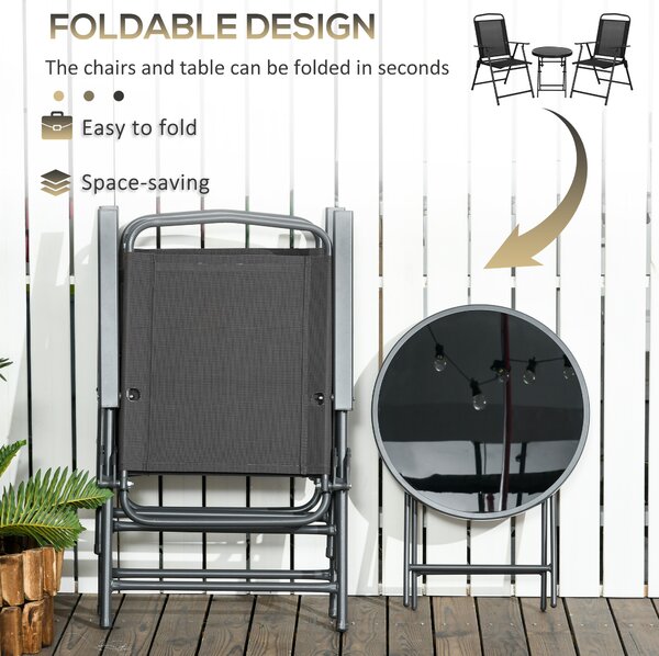 Outsunny Three-Piece Garden Seat Set, with Glass-Top Table - Black