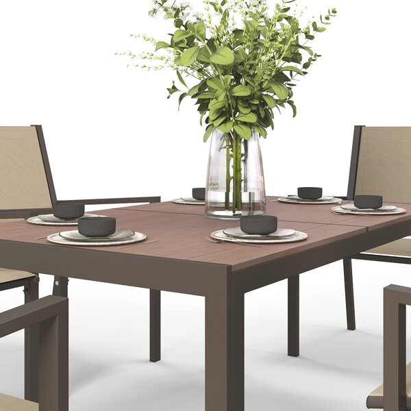 Outsunny 7-Piece Garden Dining Set, Weatherproof Wood-Effect Table & 6 Stackable Space-Saving Chairs, Brown Aosom UK