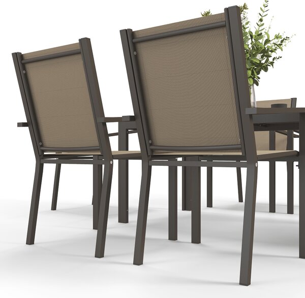 Outsunny 7-Piece Garden Dining Set, Weatherproof Wood-Effect Table & 6 Stackable Space-Saving Chairs, Brown Aosom UK