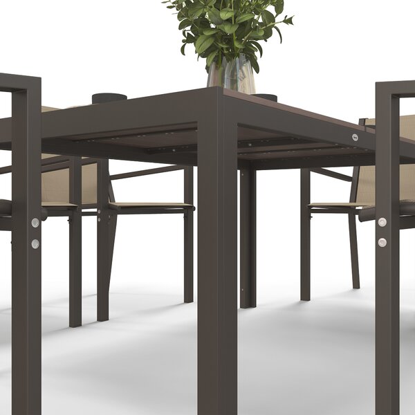 Outsunny 7-Piece Garden Dining Set, Weatherproof Wood-Effect Table & 6 Stackable Space-Saving Chairs, Brown Aosom UK