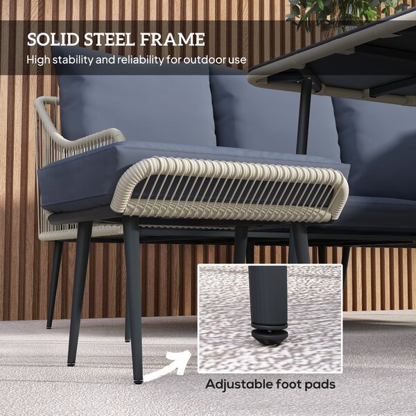 Outsunny 6 Piece Garden Furniture Set, Garden Corner Sofa Set with Thickened Cushions, Glass Top Table and Footstools for Conservatory, Light Grey