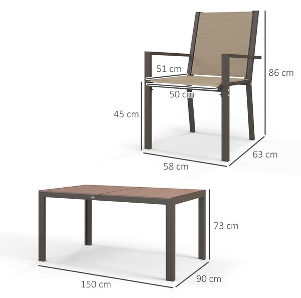 Outsunny 7-Piece Garden Dining Set, Weatherproof Wood-Effect Table & 6 Stackable Space-Saving Chairs, Brown Aosom UK