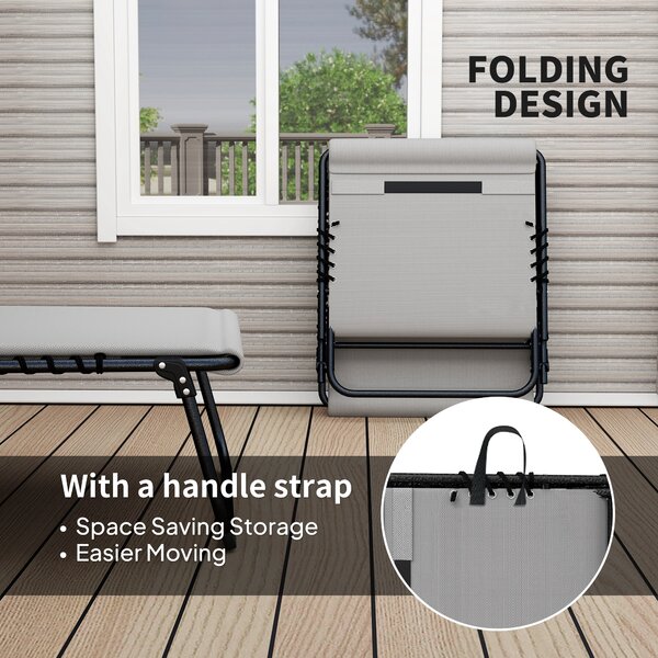 Outsunny Folding Sun Loungers Set of 2, Recliner Garden Chairs with Quick Drying Pad Headrest Side Pocket for Beach Pool, Light Grey